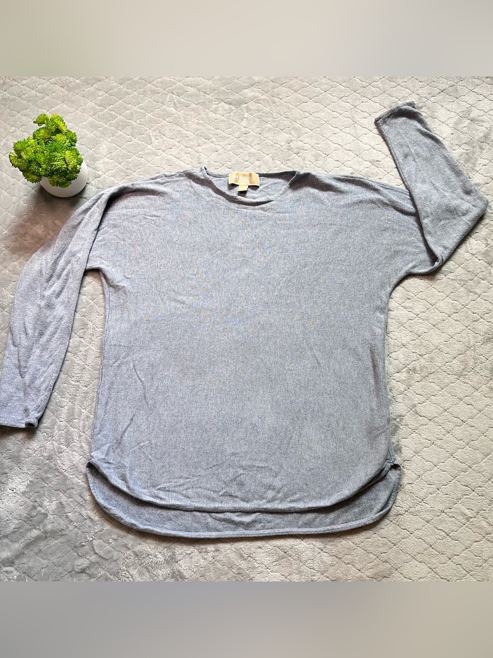 Michael Kors Heather Gray Lightweight Knit Tunic Sweater Dolman Sleeve Top Sz M